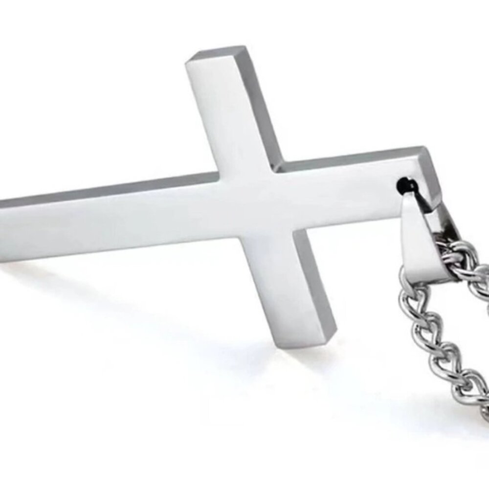 Men Silver Cross Charm Necklace, For Jewelry Gift And Party - Picture 2 of 3